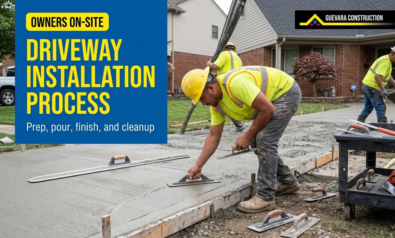 crew finishing concrete driveway westland